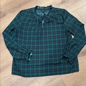 Ann Taylor Teal and Black Checkered Blouse